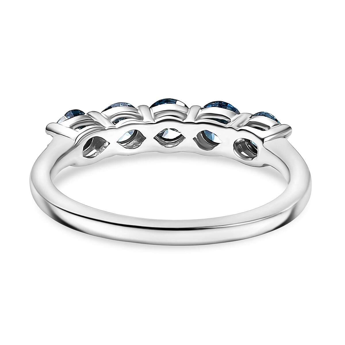 LUXURIANT 1 Ct. Lab Grown Blue Diamond 5-Stone Ring in Rhodium Overlay Sterling Silver (VS-EF) 8262226 5