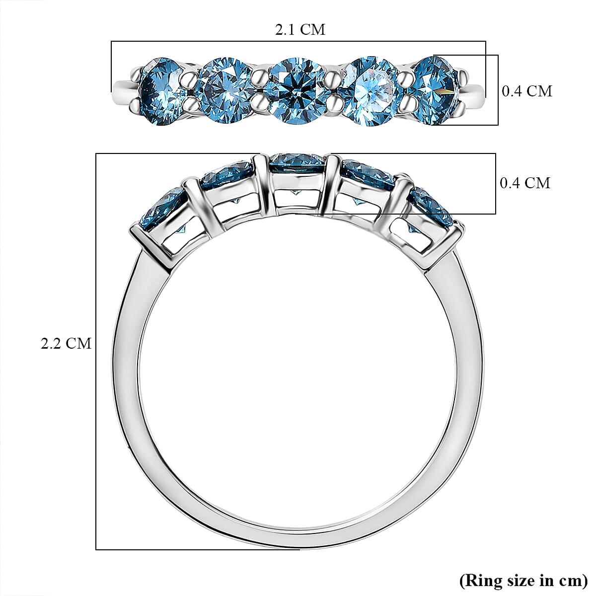 LUXURIANT 1 Ct. Lab Grown Blue Diamond 5-Stone Ring in Rhodium Overlay Sterling Silver (VS-EF) 8262226 6