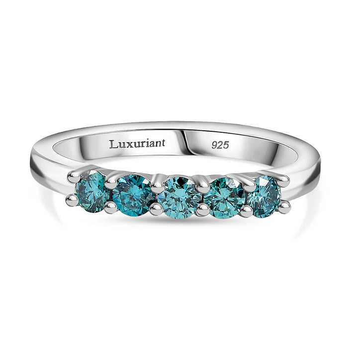 LUXURIANT 0.50 Ct. Lab Grown Blue Diamond 5-Stone Ring in Rhodium Overlay Sterling Silver (VS-EF) 8267575 1