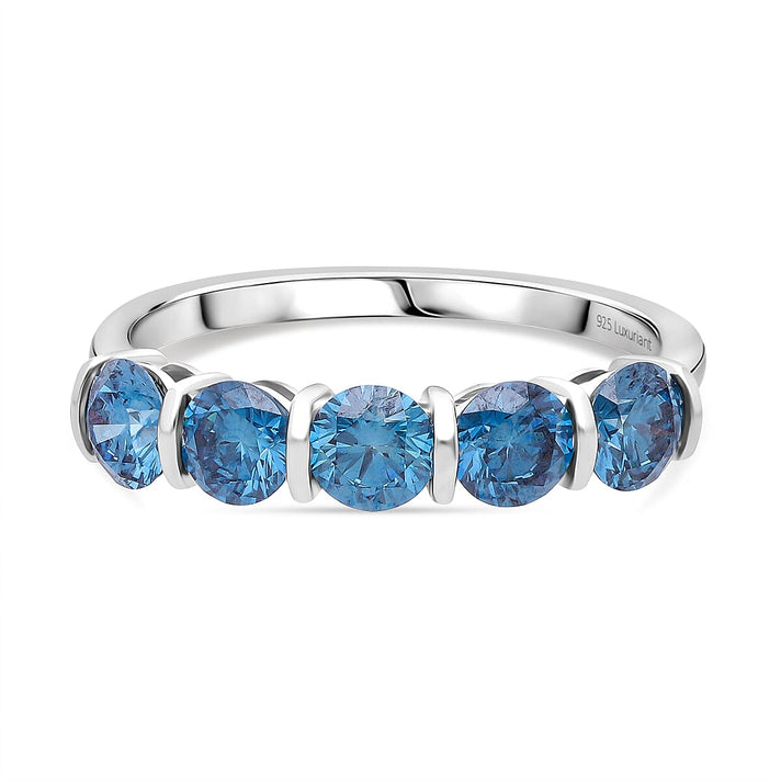 LUXURIANT 2 Ct. Lab Grown Blue Diamond 5 Stone Ring in Rhodium Sterling Silver 8363173 1