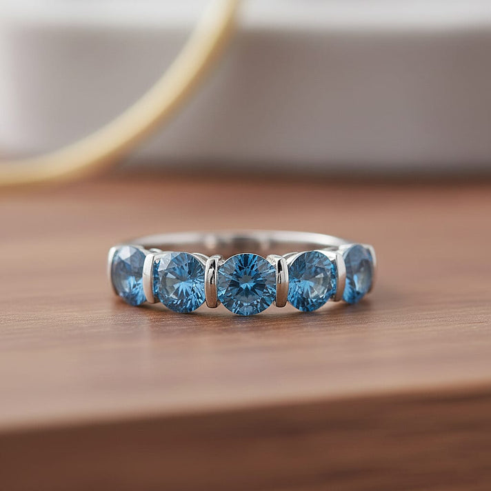 LUXURIANT 2 Ct. Lab Grown Blue Diamond 5 Stone Ring in Rhodium Sterling Silver 8363173 2
