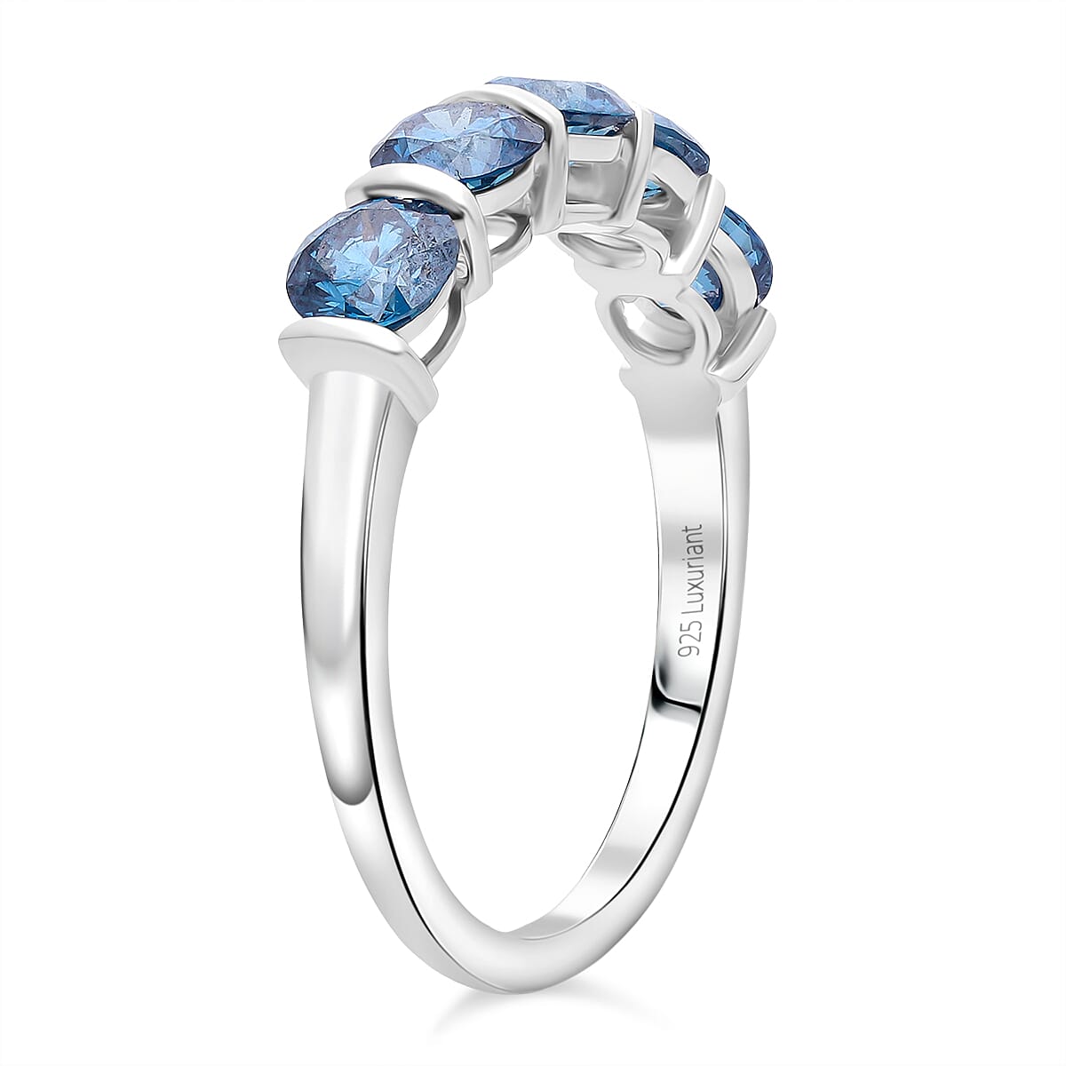 LUXURIANT 2 Ct. Lab Grown Blue Diamond 5 Stone Ring in Rhodium Sterling Silver 8363173 4