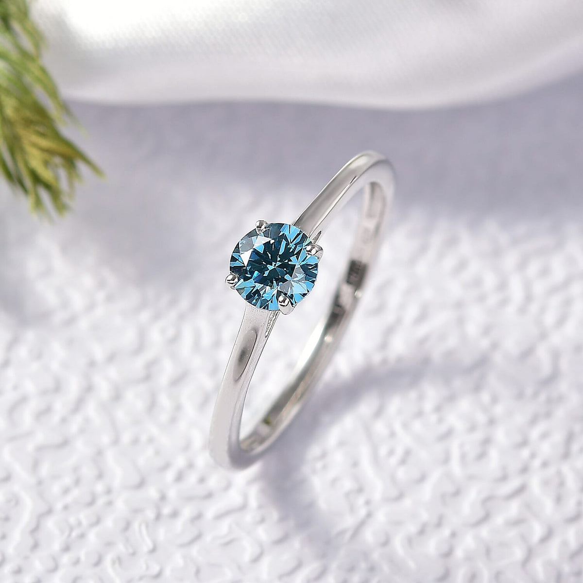 LUXURIANT 0.50 Ct. Lab Grown Blue Diamond Round-Cut Solitaire Ring in Rhodium Overlay Sterling Silver (VS-EF) 8262140 2
