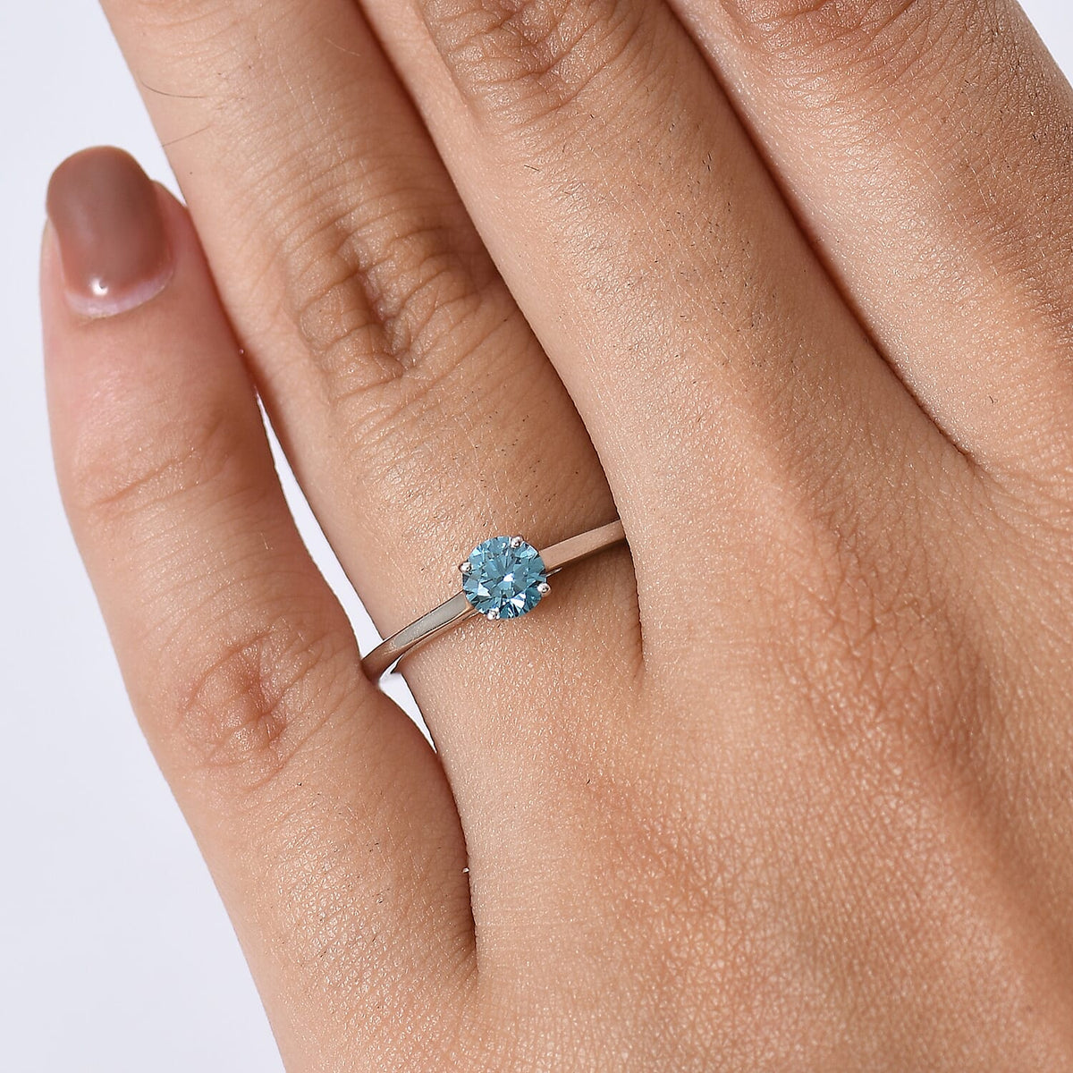 LUXURIANT 0.50 Ct. Lab Grown Blue Diamond Round-Cut Solitaire Ring in Rhodium Overlay Sterling Silver (VS-EF) 8262140 3
