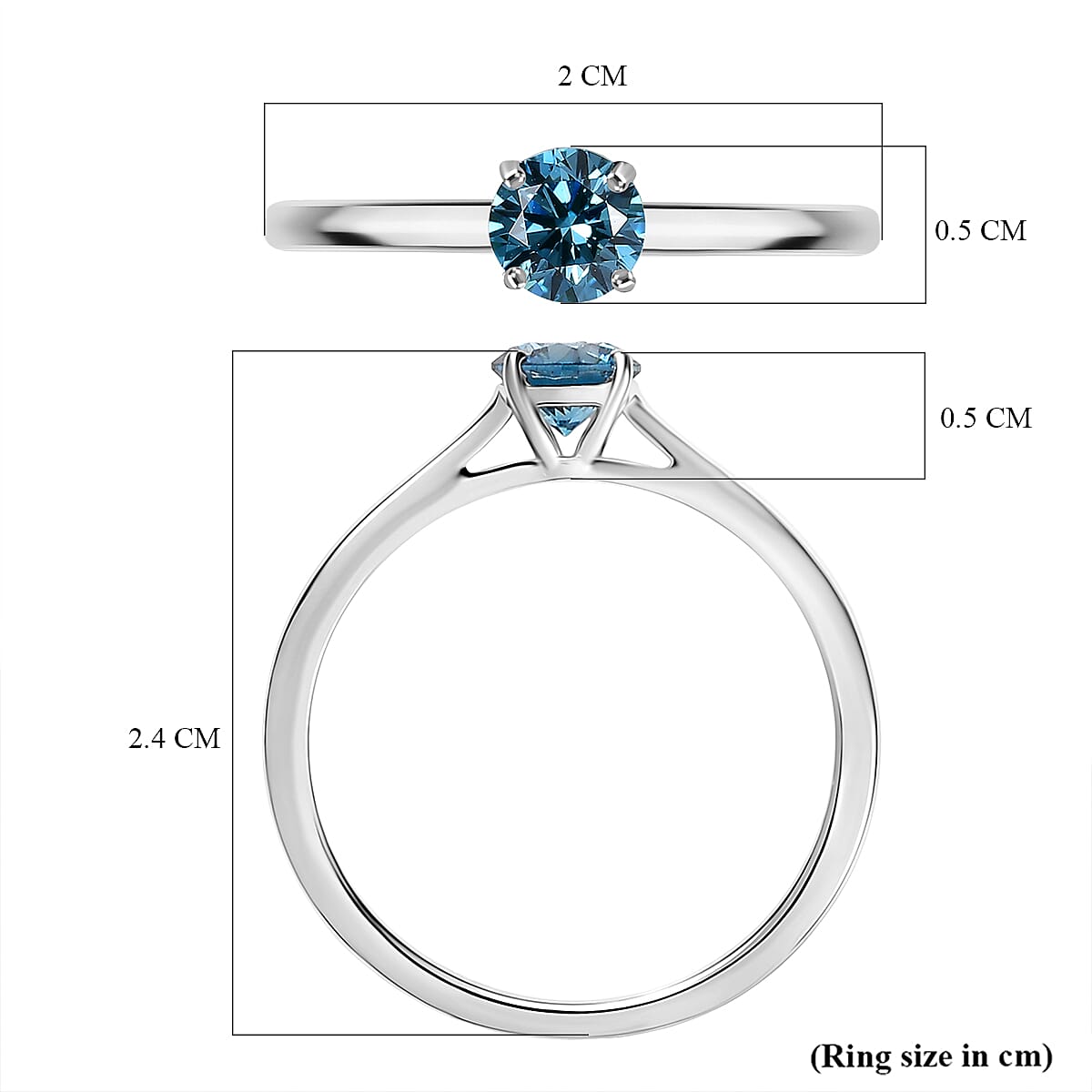 LUXURIANT 0.50 Ct. Lab Grown Blue Diamond Round-Cut Solitaire Ring in Rhodium Overlay Sterling Silver (VS-EF) 8262140 6