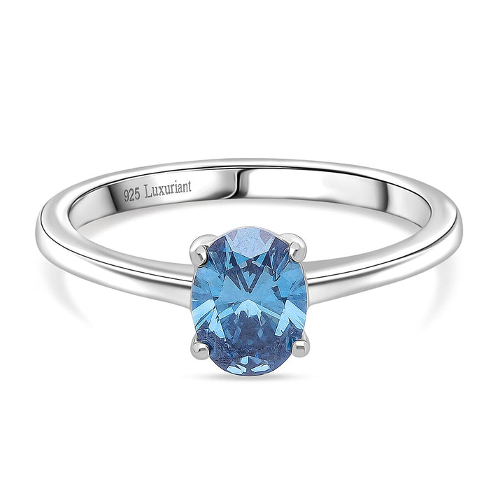 LUXURIANT 1 Ct. Lab Grown Blue Diamond Solitaire Ring in Rhodium Sterling Silver 8345601 1