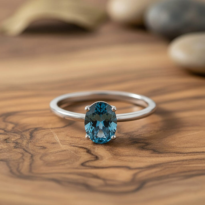 LUXURIANT 1 Ct. Lab Grown Blue Diamond Solitaire Ring in Rhodium Sterling Silver 8345601 2