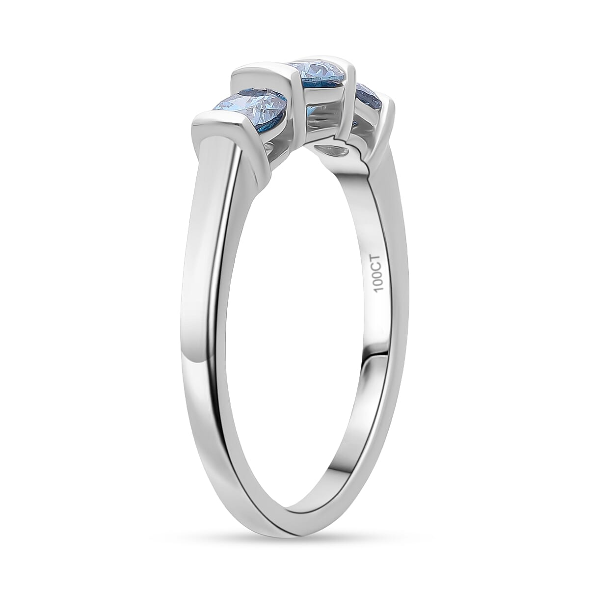 LUXURIANT 1 Ct. Lab Grown Blue Diamond 3-Stone Ring in Rhodium Overlay Sterling Silver (SI) 8302974 4