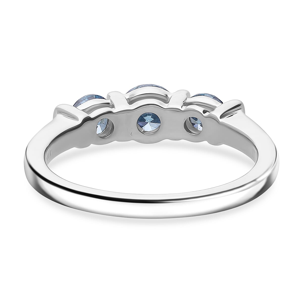 LUXURIANT 1 Ct. Lab Grown Blue Diamond 3-Stone Ring in Rhodium Overlay Sterling Silver (SI) 8302974 5