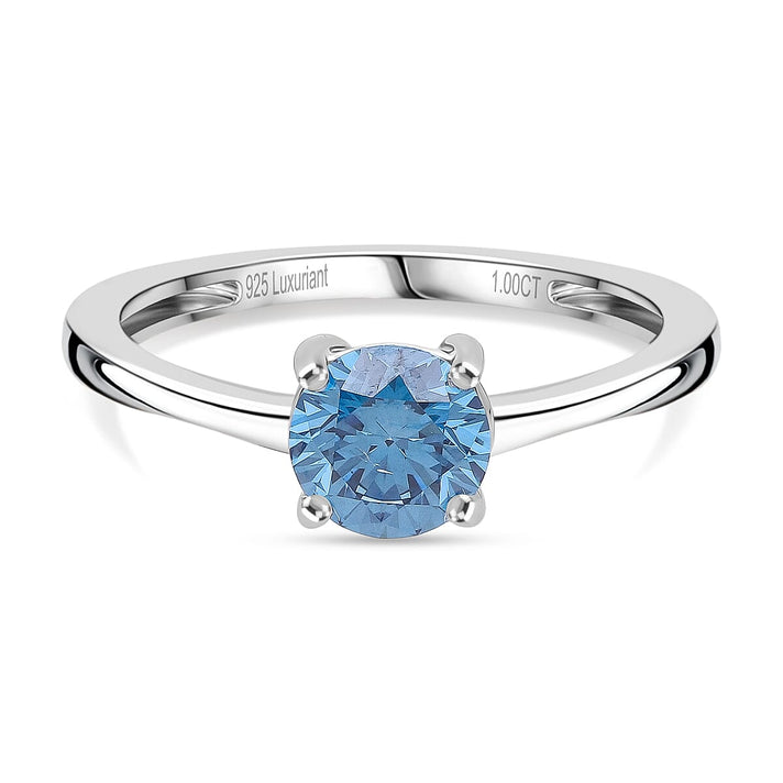 LUXURIANT 1 Ct. Lab Grown Blue Diamond Solitaire Ring in Rhodium Sterling Silver 8345624 1