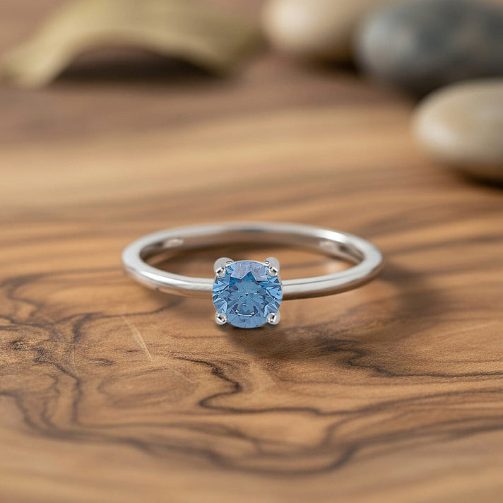 LUXURIANT 1 Ct. Lab Grown Blue Diamond Solitaire Ring in Rhodium Sterling Silver 8345624 2