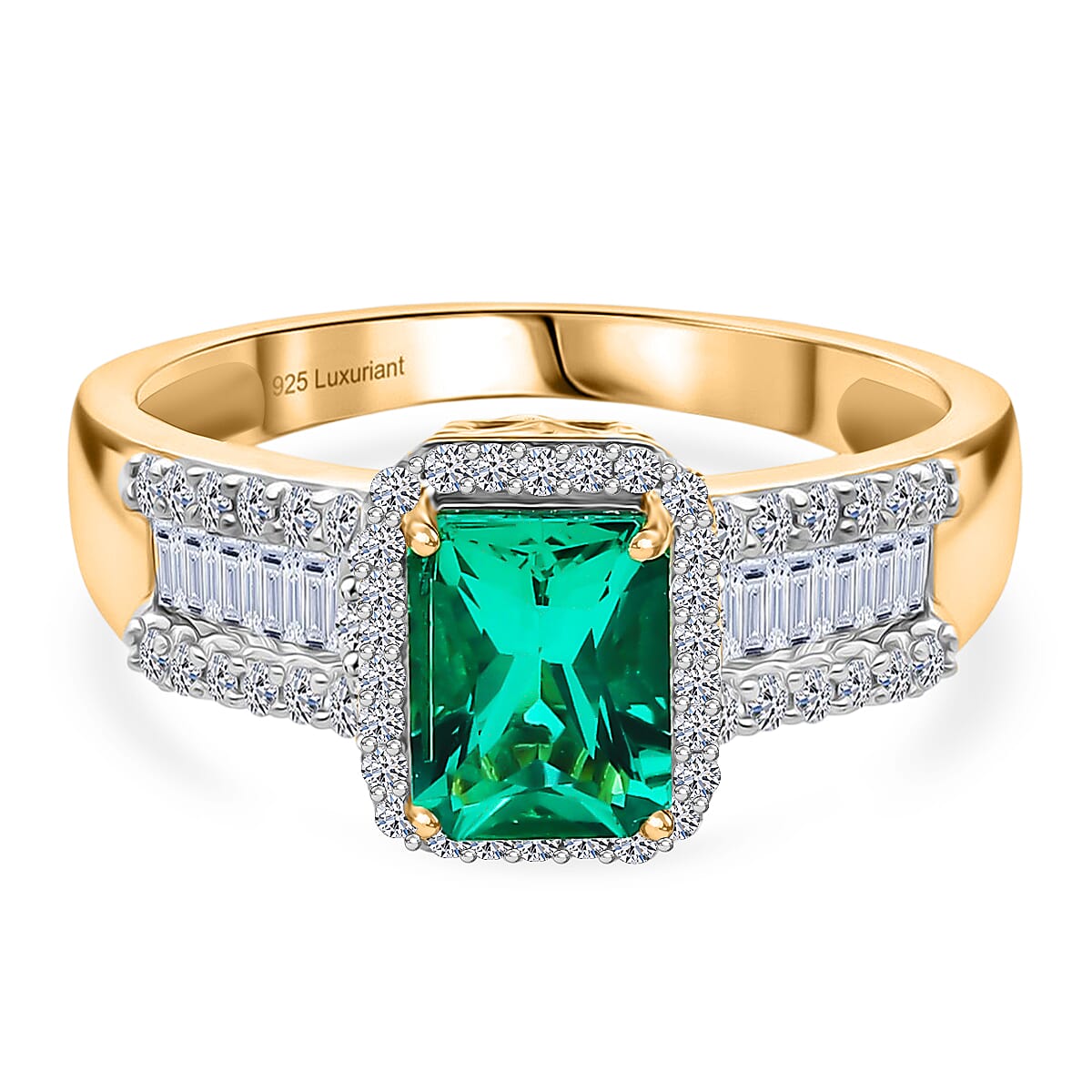 AAA Lab Grown Colombian Emerald (1.30 Cts) &amp; Lab Grown Diamond SI/GH Halo Ring in 18K Vermeil Yellow Gold Plated Sterling Silver 1.70 Ct 8535867 0