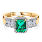 TJC 20th Brithday Deal- AAA Lab Grown Columbian Emerald  (1.30 Cts) & Lab Grown Diamond SI-GH  Ring in 18K Vermeil Yellow Gold Plated Sterling Silver 1.70 Ct