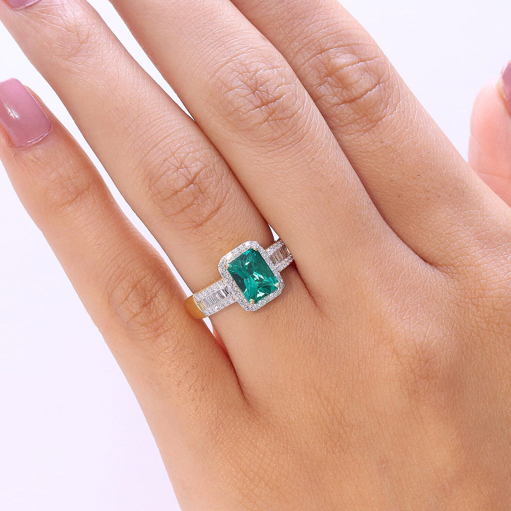 TJC 20th Brithday Deal- AAA Lab Grown Columbian Emerald  (1.30 Cts) & Lab Grown Diamond SI-GH  Ring in 18K Vermeil Yellow Gold Plated Sterling Silver 1.70 Ct