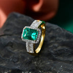 TJC 20th Brithday Deal- AAA Lab Grown Columbian Emerald  (1.30 Cts) & Lab Grown Diamond SI-GH  Ring in 18K Vermeil Yellow Gold Plated Sterling Silver 1.70 Ct