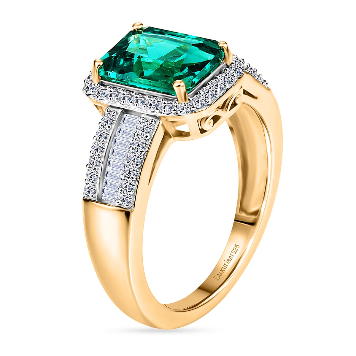 AAA Lab Grown Colombian Emerald (1.30 Cts) &amp; Lab Grown Diamond SI/GH Halo Ring in 18K Vermeil Yellow Gold Plated Sterling Silver 1.70 Ct 8535867 4
