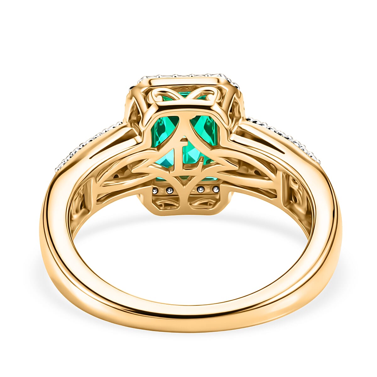 AAA Lab Grown Colombian Emerald (1.30 Cts) &amp; Lab Grown Diamond SI/GH Halo Ring in 18K Vermeil Yellow Gold Plated Sterling Silver 1.70 Ct 8535867 5