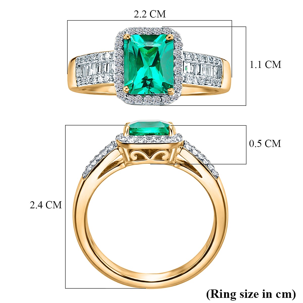 AAA Lab Grown Colombian Emerald (1.30 Cts) &amp; Lab Grown Diamond SI/GH Halo Ring in 18K Vermeil Yellow Gold Plated Sterling Silver 1.70 Ct 8535867 6