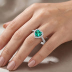Luxuriant - Lab Grown AAAA  Columbian Emerald and Lab Grown Diamond (SI-G-H ) Heart Ring in Rhodium Overlay Sterling Silver 1.35 Ct.