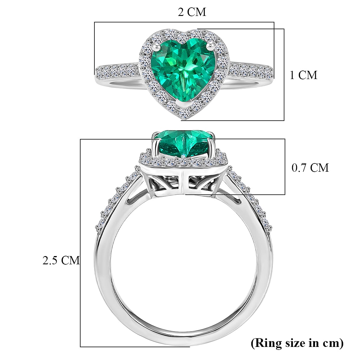 Luxuriant - Lab Grown AAAA Columbian Emerald and Lab Grown Diamond (SI-G-H ) Heart Ring in Rhodium Overlay Sterling Silver 1.35 Ct. 8526647 6