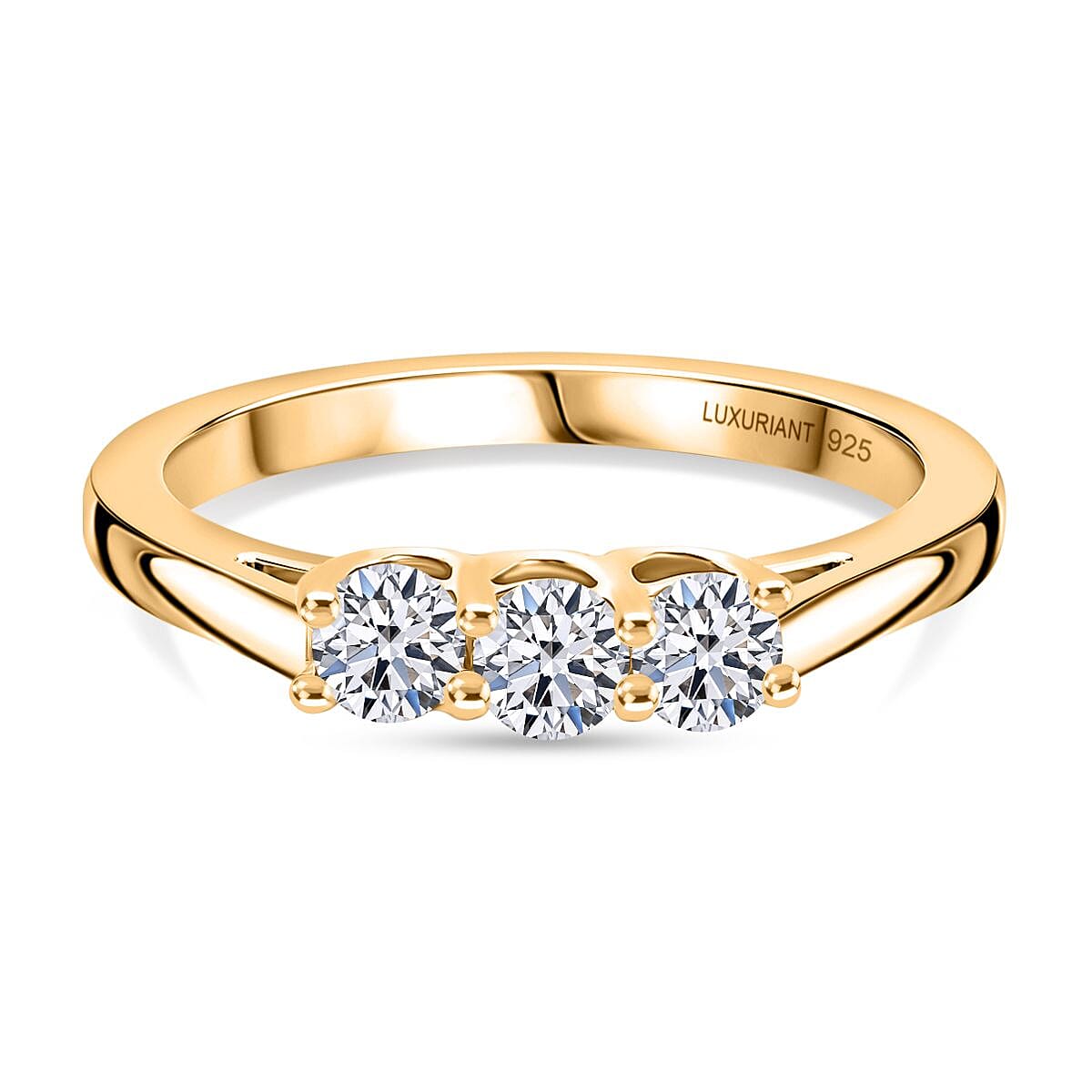 LUXURIANT Lab Grown Diamond 3 Stone Ring in 18K Vermeil Yellow Gold Plated Sterling Silver  0.38 Ct. 8310228 0
