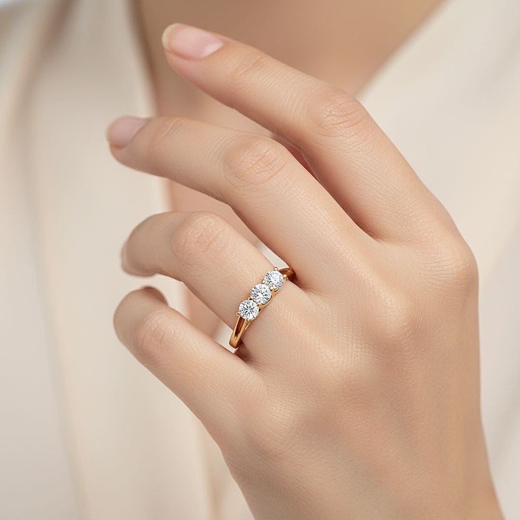 LUXURIANT Lab Grown Diamond 3 Stone Ring in 18K Vermeil Yellow Gold Plated Sterling Silver  0.38 Ct. 8310228 3