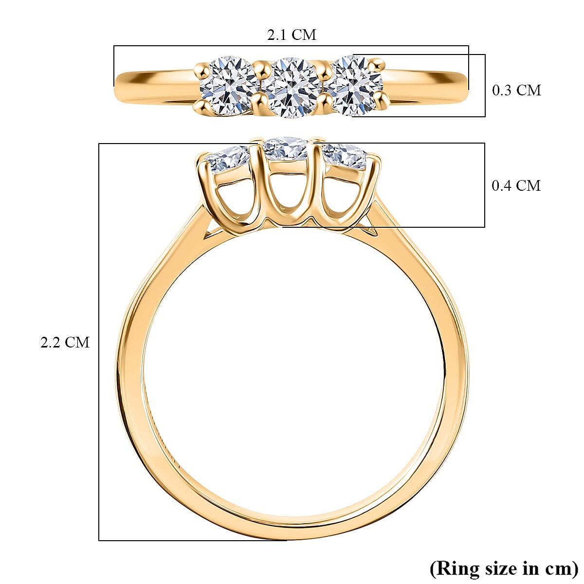 LUXURIANT Lab Grown Diamond 3 Stone Ring in 18K Vermeil Yellow Gold Plated Sterling Silver  0.38 Ct. 8310228 6