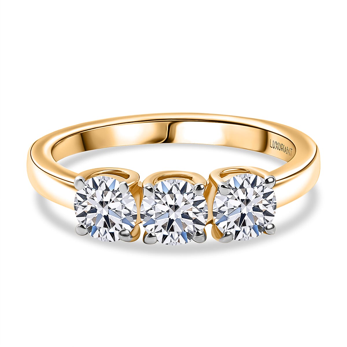 LUXURIANT 1 Ct. Lab Grown Diamond Trilogy Ring in 18K YG Vermeil Sterling Silver 8291726 0