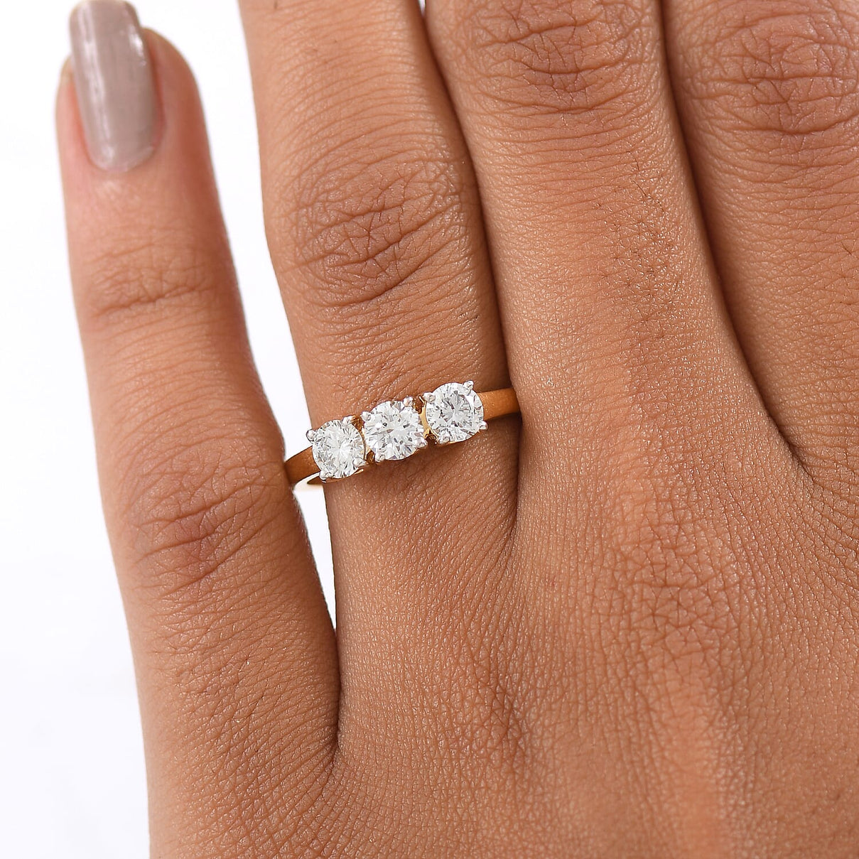 LUXURIANT 1 Ct. Lab Grown Diamond Trilogy Ring in 18K YG Vermeil Sterling Silver 8291726 3