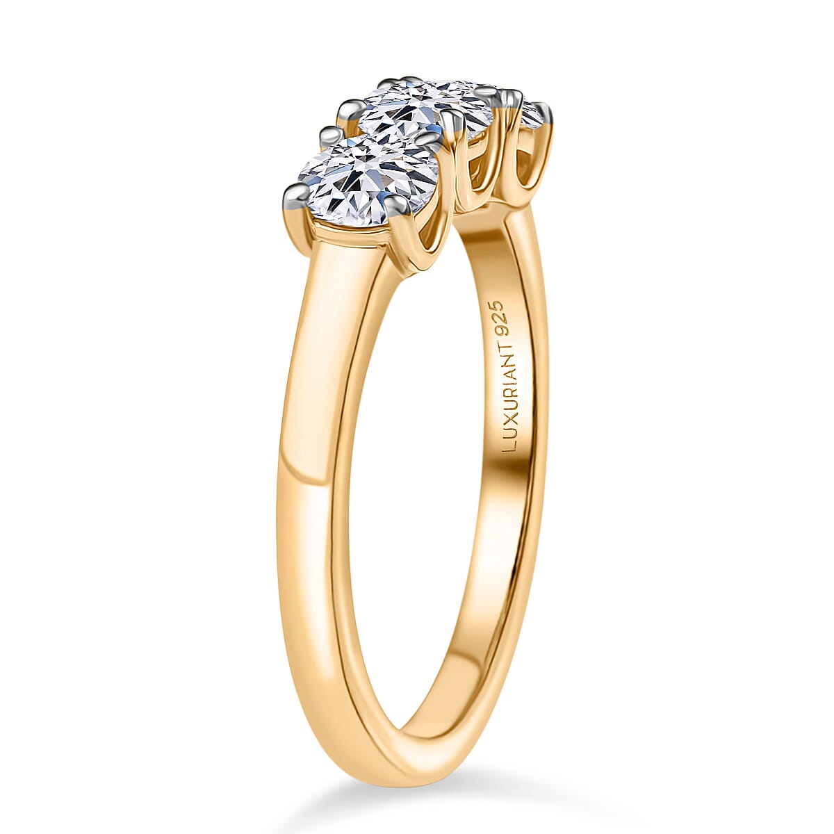 LUXURIANT 1 Ct. Lab Grown Diamond Trilogy Ring in 18K YG Vermeil Sterling Silver 8291726 4