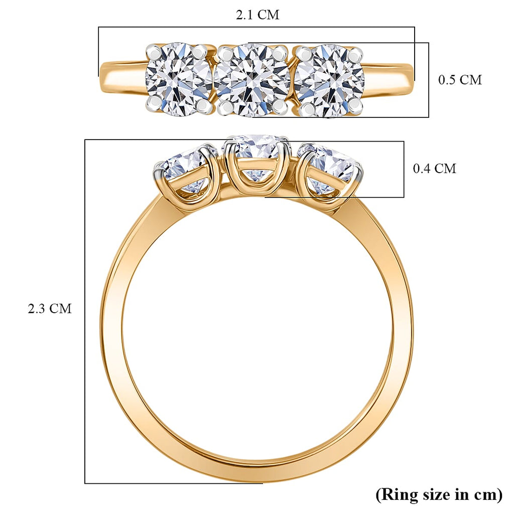 Luxuriant Lab Grown Diamond 3 Stone Ring in 18K YG VermeilSterling Silver  1.161  Ct.