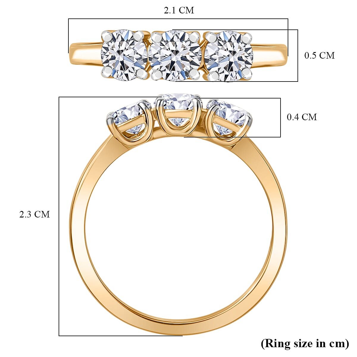 LUXURIANT 1 Ct. Lab Grown Diamond Trilogy Ring in 18K YG Vermeil Sterling Silver 8291726 6