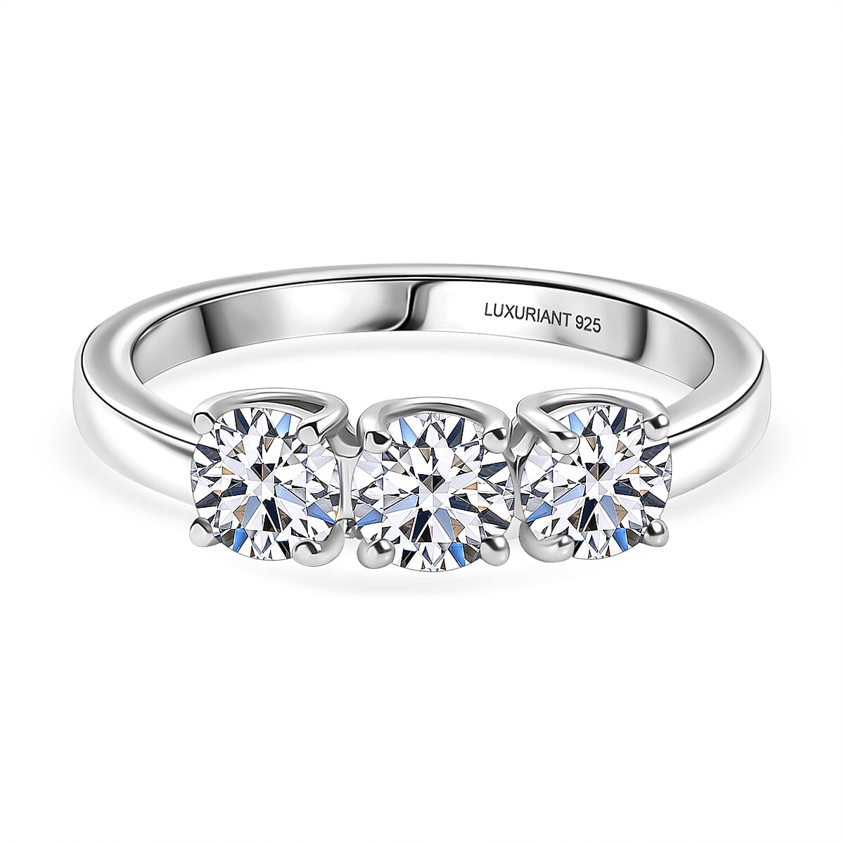 LUXURIANT 1.1 Ct. Lab Grown Diamond SI G-H Trilogy Ring in Rhodium Overlay Sterling Silver V32697905 0