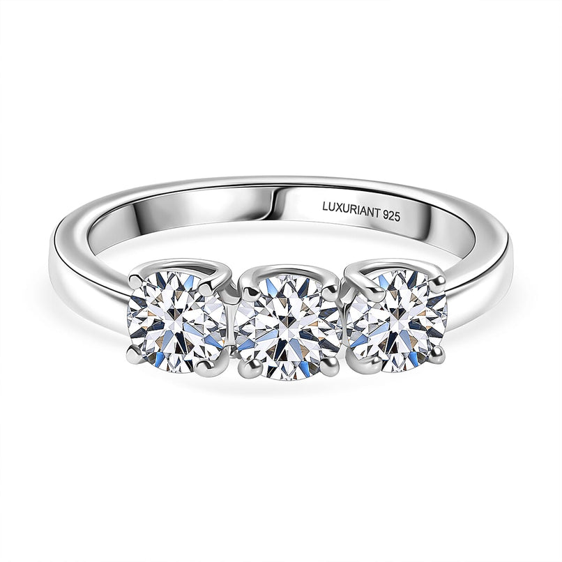 Luxuriant Lab Grown Diamond 3 Stone Ring in Rhodium OverlaySterling Silver  1.161  Ct.