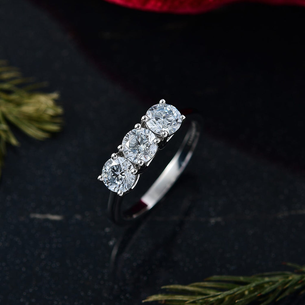 Luxuriant Lab Grown Diamond 3 Stone Ring in Rhodium OverlaySterling Silver  1.161  Ct.