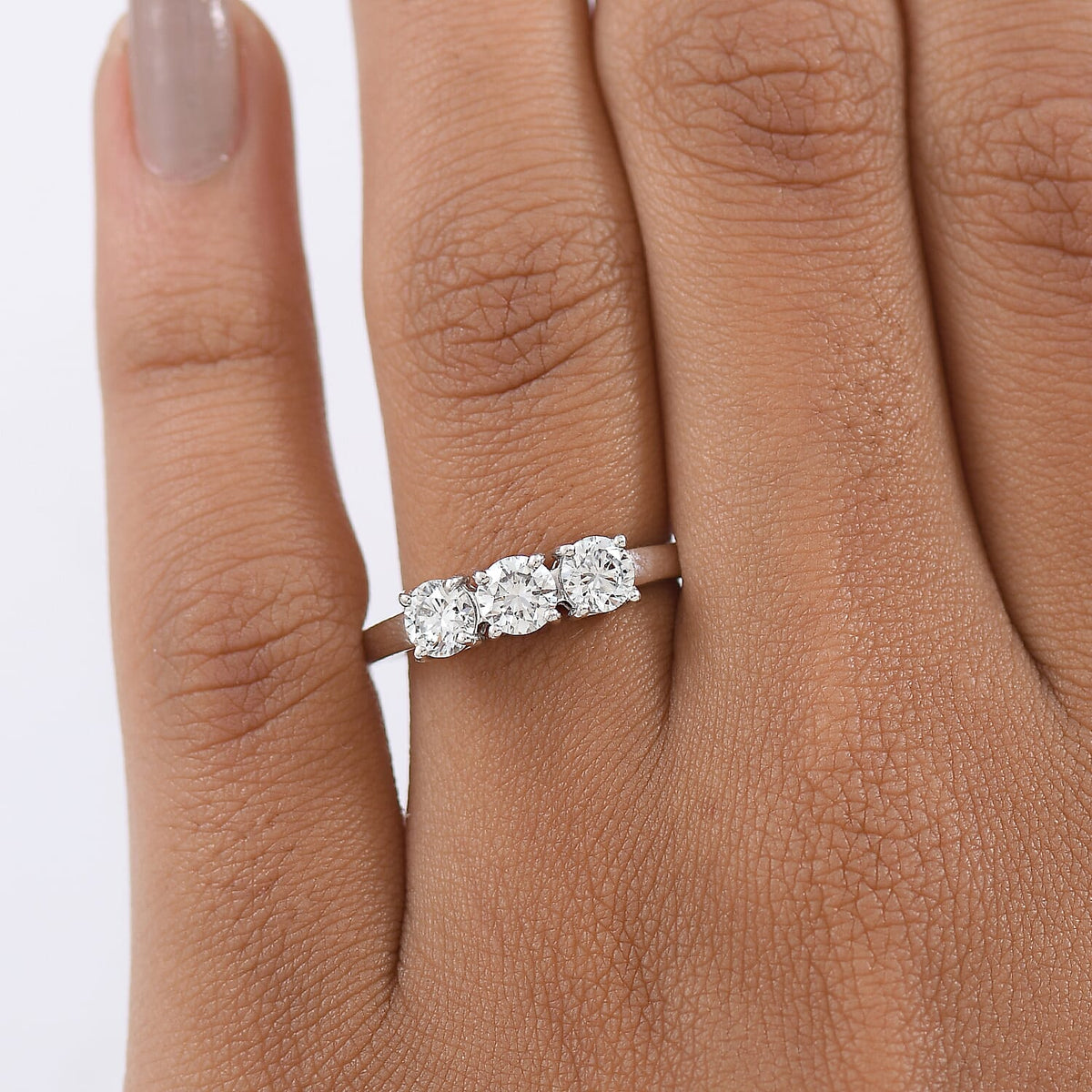 LUXURIANT 1.1 Ct. Lab Grown Diamond SI G-H Trilogy Ring in Rhodium Overlay Sterling Silver V32697905 3