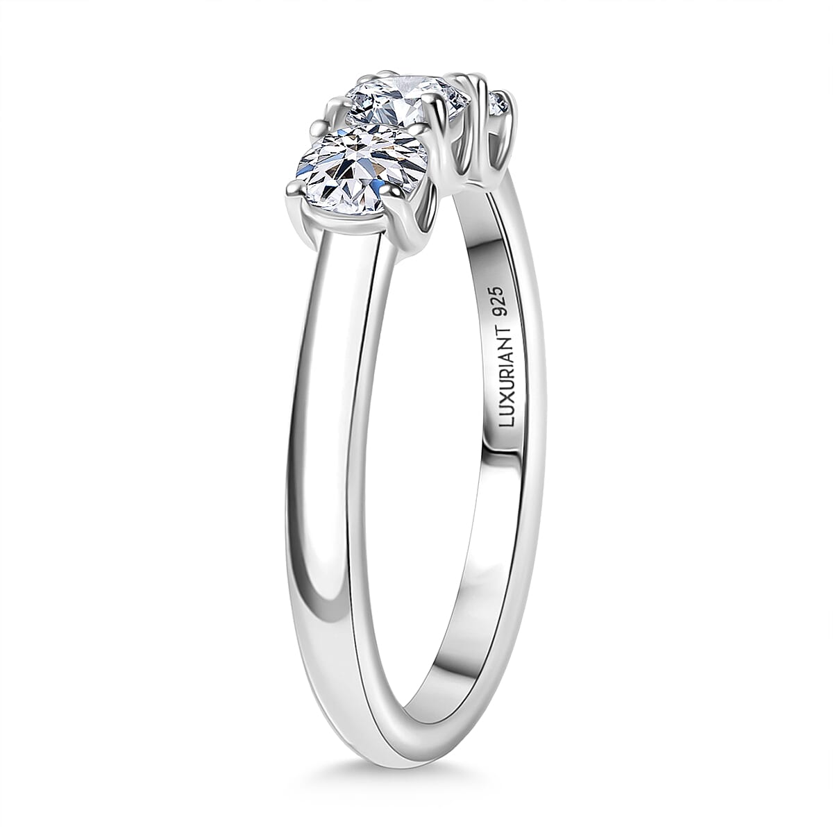 LUXURIANT 1.1 Ct. Lab Grown Diamond SI G-H Trilogy Ring in Rhodium Overlay Sterling Silver V32697905 4