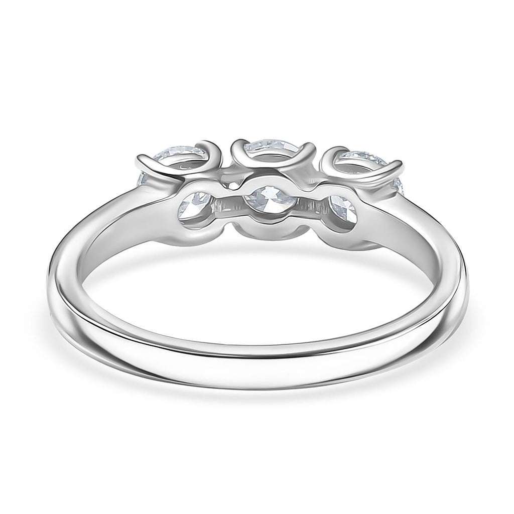 Luxuriant Lab Grown Diamond 3 Stone Ring in Rhodium OverlaySterling Silver  1.161  Ct.