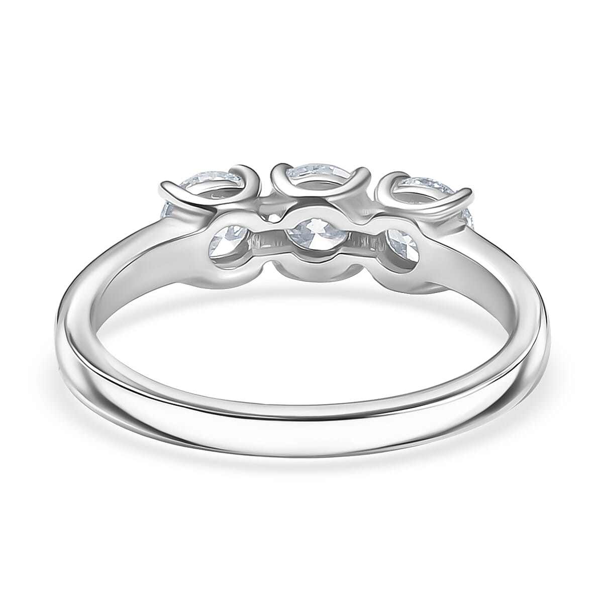 LUXURIANT 1.1 Ct. Lab Grown Diamond SI G-H Trilogy Ring in Rhodium Overlay Sterling Silver V32697905 5