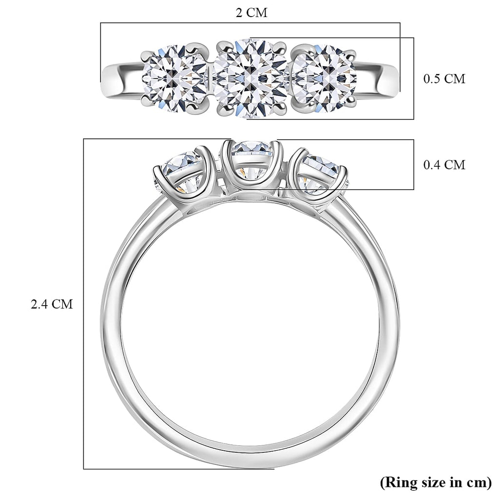 Luxuriant Lab Grown Diamond 3 Stone Ring in Rhodium OverlaySterling Silver  1.161  Ct.