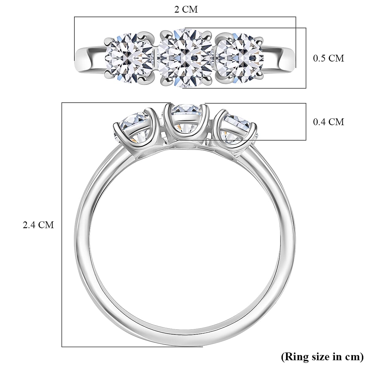 LUXURIANT 1.1 Ct. Lab Grown Diamond SI G-H Trilogy Ring in Rhodium Overlay Sterling Silver V32697905 6
