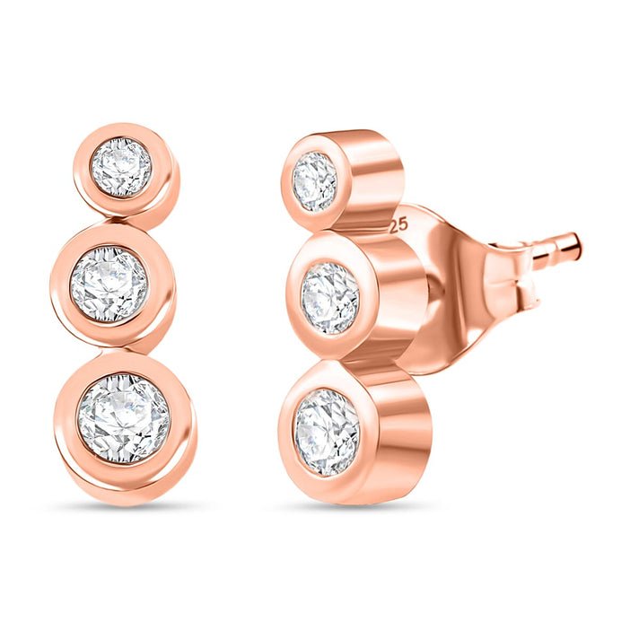 LUXURIANT Lab Grown Diamond 3-Stone Stud Push Post Earring in 18K Vermeil Rose Gold Over Sterling Silver (VS-EF) 8281025 1