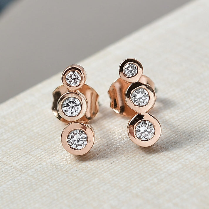 LUXURIANT Lab Grown Diamond 3-Stone Stud Push Post Earring in 18K Vermeil Rose Gold Over Sterling Silver (VS-EF) 8281025 2