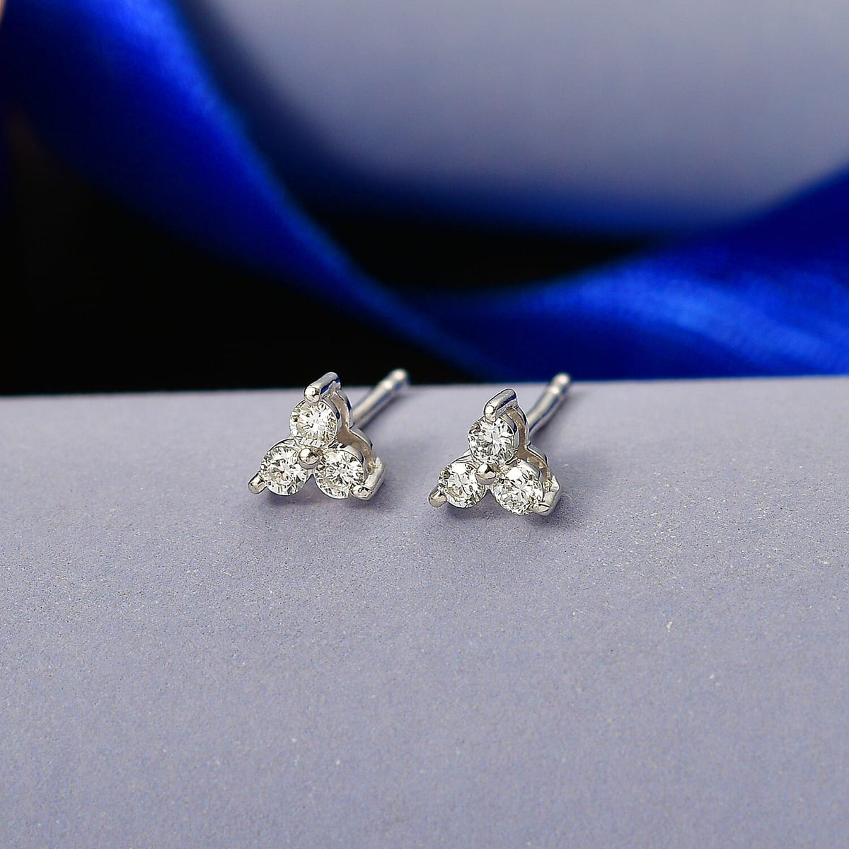 LUXURIANT Lab Grown Diamond 3 Stone Stud Push Post Earring in Rhodium Overlay Sterling Silver (SI-G-H) 8477172 3