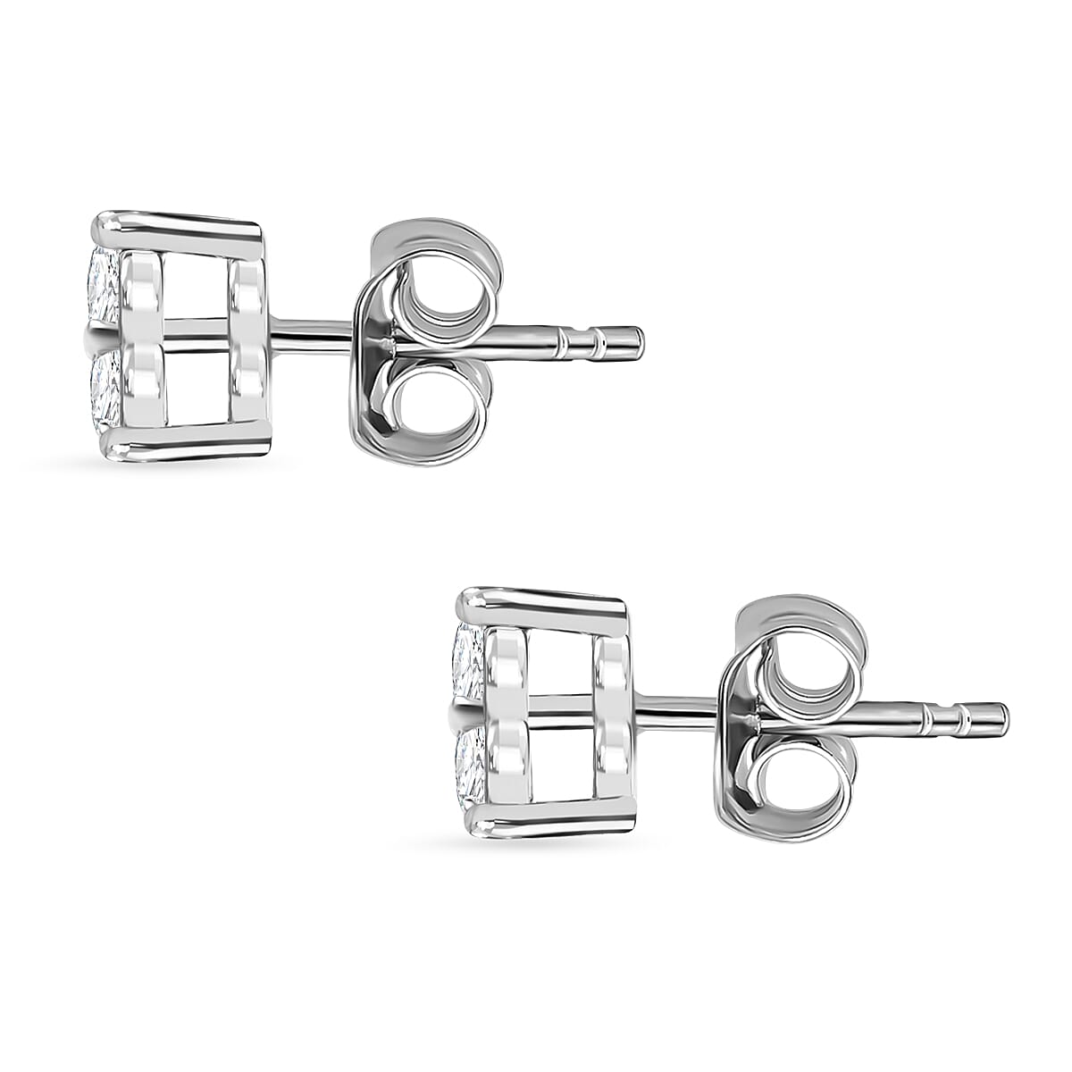 LUXURIANT Lab Grown Diamond 3 Stone Stud Push Post Earring in Rhodium Overlay Sterling Silver (SI-G-H) 8477172 4