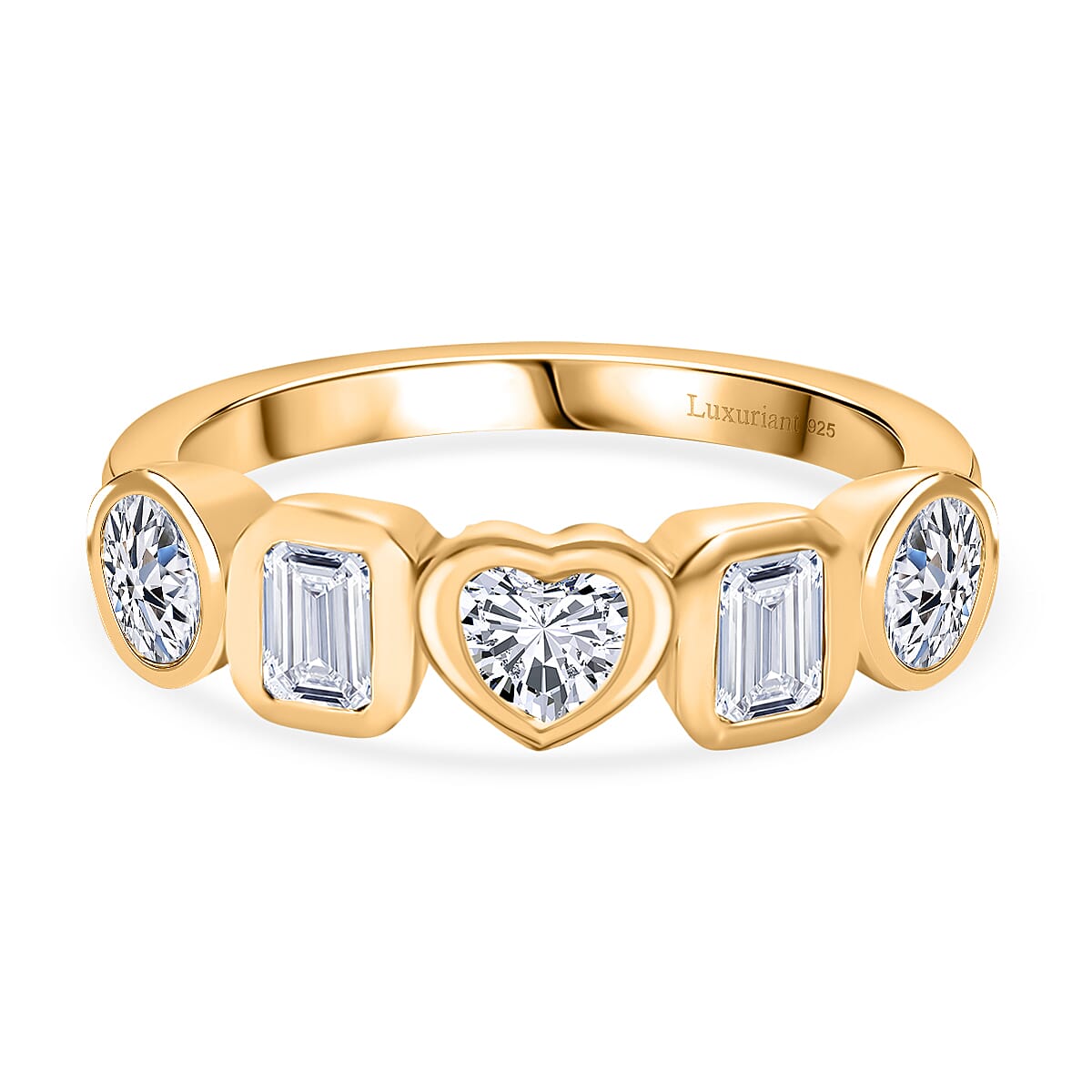 LUXURIANT 1.27 Ct. Lab Grown Diamond 5 Stone Ring in 18K Vermeil Yellow Gold Sterling Silver 8287491 0