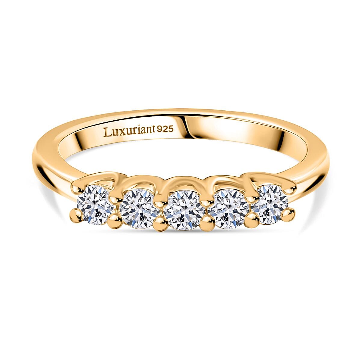 LUXURIANT Lab Grown Diamond 5 Stone Ring in 18K Vermeil Yellow Gold Plated Sterling Silver  0.38 Ct. 8310209 0