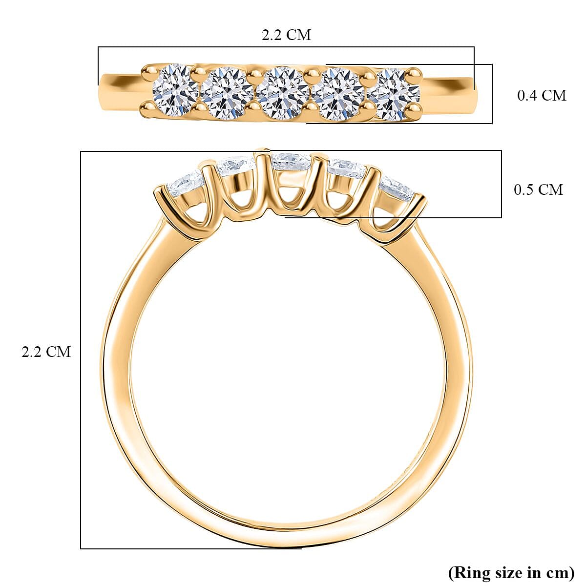 LUXURIANT Lab Grown Diamond 5 Stone Ring in 18K Vermeil Yellow Gold Plated Sterling Silver  0.38 Ct. 8310209 6