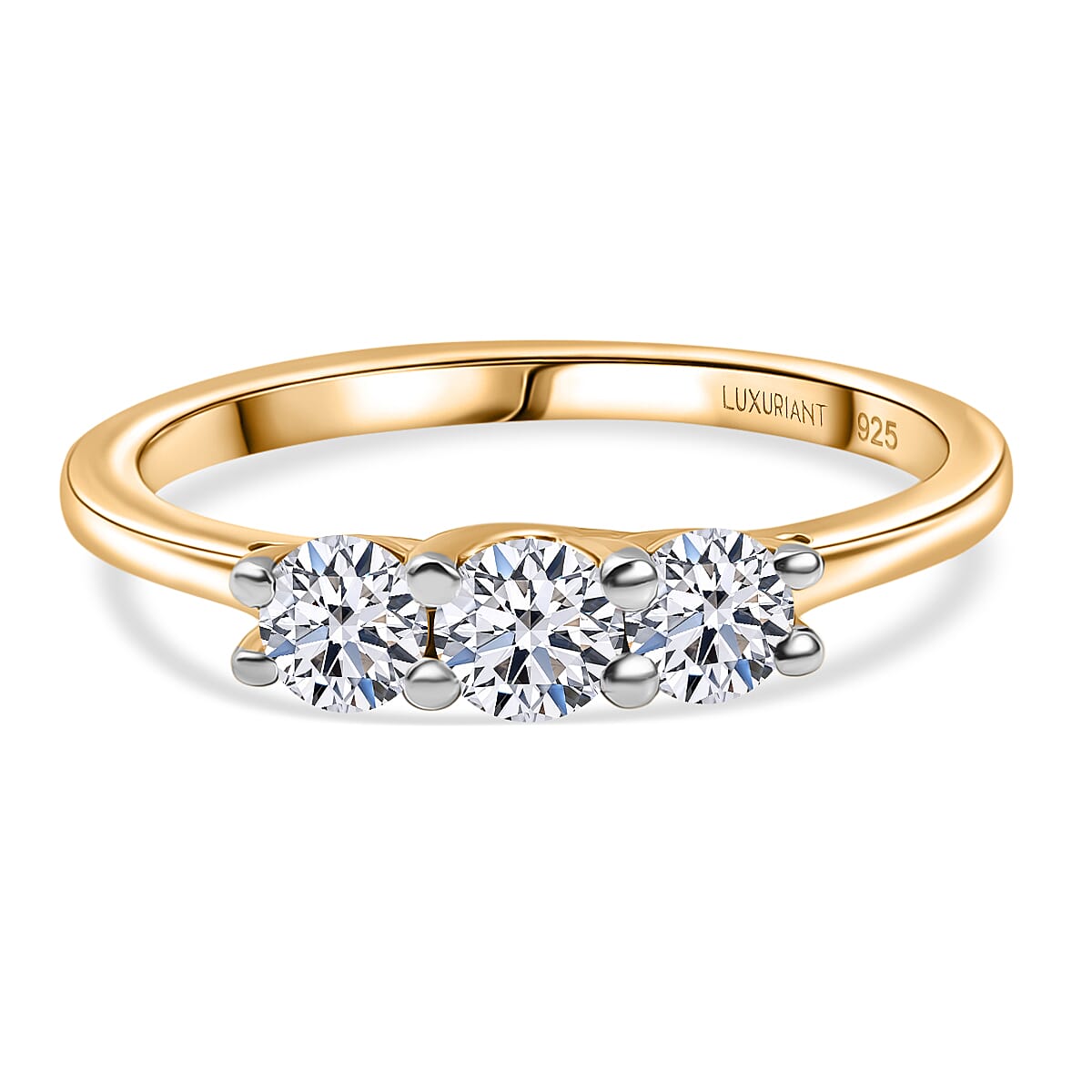 LUXURIANT 0.57 Ct. Lab Grown Diamond Trilogy Ring in 18K Vermil Yellow Gold Over Sterling Silver 8291681 0