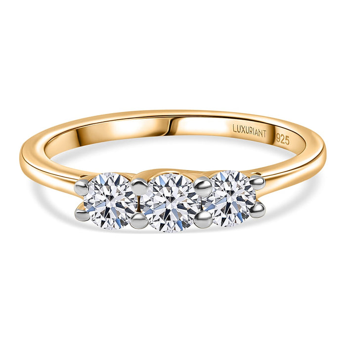 LUXURIANT 0.57 Ct. Lab Grown Diamond Trilogy Ring in 18K Vermil Yellow Gold Over Sterling Silver 8291681 1